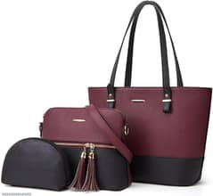 Women's PU Leather Textured Hand bag Set
