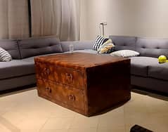 Dolce Vita Home English Handmade Tan Leather Vintage Center Table