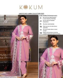 3 pcs Women's Unstitched embroiderd Suit