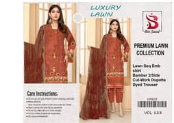 luxury emboridery lawn dress with cut work dupata