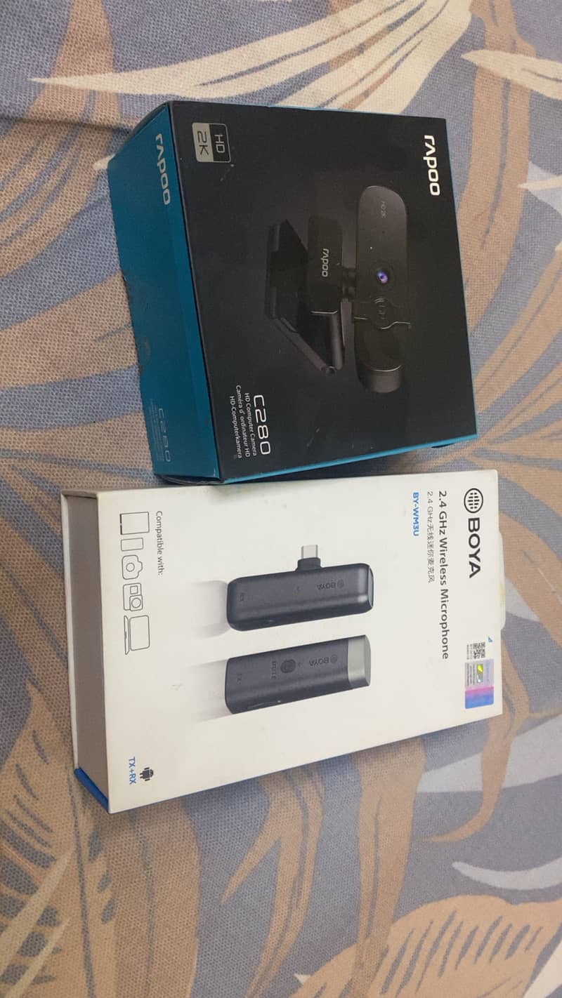Rapoo computer camera and BOYA wireless microphone 3