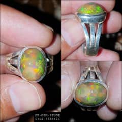Natural Opal Stone Faisalabadi Design Pure Chandi Ring