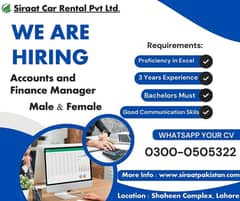 Accounts & Finance Manger - Male & Female Jobs - Urgent Hiring