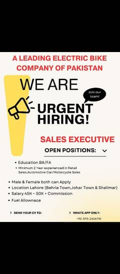 Sales Executive job required for Male&Female both