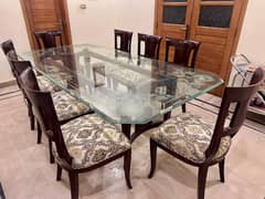 dinning table 8 seater sheesham wood with glass top
