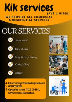 House Maid, Babysitter, Patient Care, Couple, Driver, Maids, Cook