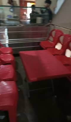 plastic chairs and table with burger counter for sale