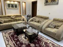 Sofa Set (7 Seater) With 3 Glass Tables