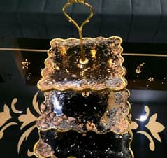3 tier resin Tray black and gold