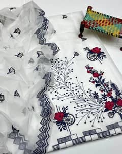 2 pic woman unstitched khaddi net embroidered suit
