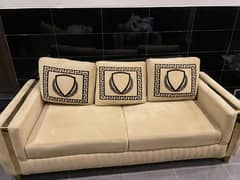 Luxury Velvet Sofa Set – 5 Seater | Premium Gold Detailing