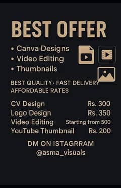 Logos , Thumnails , CV , Video Editing.