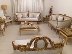 Chinioti Golden Sofa Set With Sethi Side Tables 9 Seater