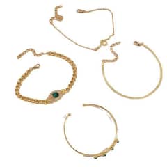 4 Pcs Gold Plated Charm Bracelet Set with Rhinestones