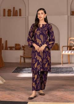 cash on delivery 2 Pcs Women's Stitched Linen Block Printed Suit