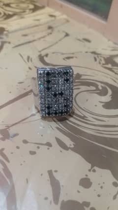 Silver Ring with black nag having alphabet S
