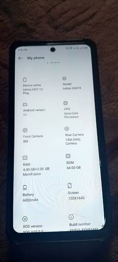 infinix Hot 12 play 4+3/64 battery 6000. mah. with Only Box