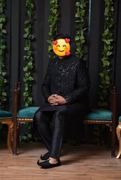 Groom Sherwani alongwith Turban and Khussa for sale in black