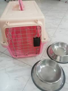 Pet Cat/Dog Plastic Travel Box and Food bowls steel 2 pcs