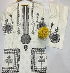 2 Pcs Women Stitched Linen Printed Suit  cash on delivery