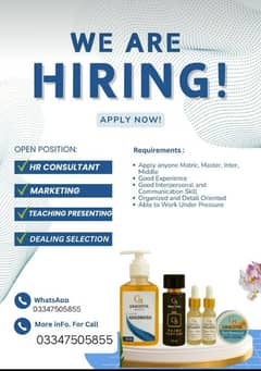 We are hiring male and female candidate