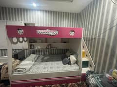 Cute Pink Wooden Bunk Bed – Strong & Space-Saving for Kids