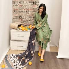 3 pcs women's unstitched Embroidered suit beautiful women's suit