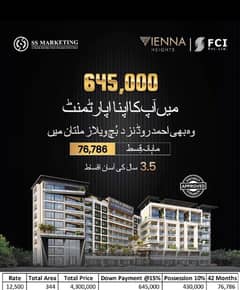 Apartment in Multan just with 6.5 lac down payment.