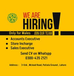 We need male Accountant, Sales Person and Store Incharge