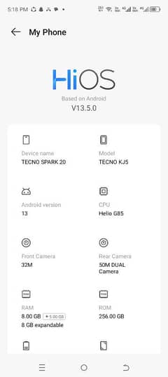Tacno spark 20 8+8ram 256 gm ROM full box tha