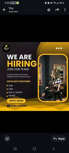 Staff Required for Female salon