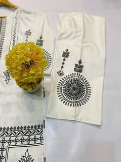 2 pcs women's stitched linen printed suit