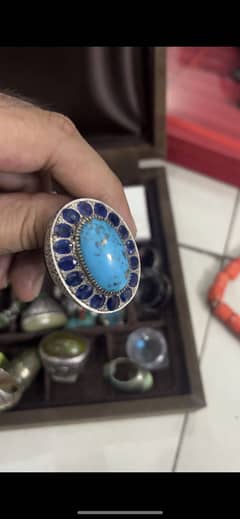 Pure silver feroza and Neelam ring