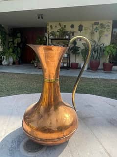 Antique handmade copper pitcher with brass handle old fashioned 1960’s