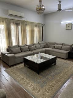 L Shape Sofa set with 1 coffee table, 2 side tables and 2 seaties