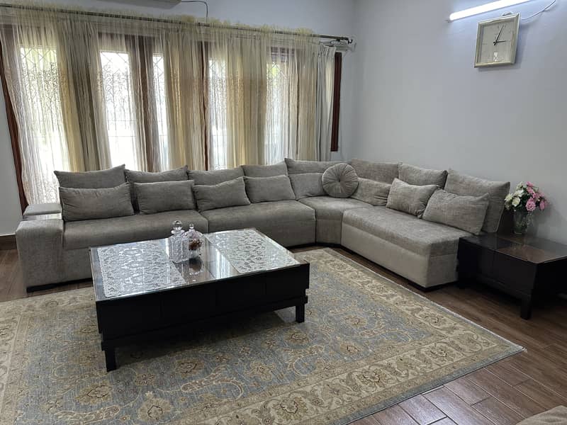 L Shape Sofa set with 1 coffee table, 2 side tables and 2 seaties 1
