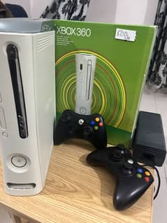 Xbox 360 fat with 2 controllers 500gb 65+games & box