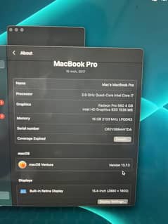 Macbook Pro 2017 15 inch