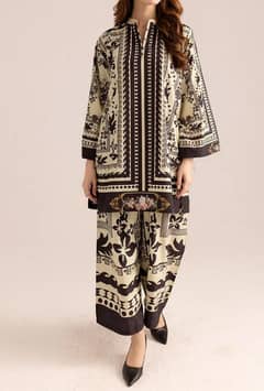 Stylish Printed V neck Shirt and Plain trouser Set- 2 piece for women