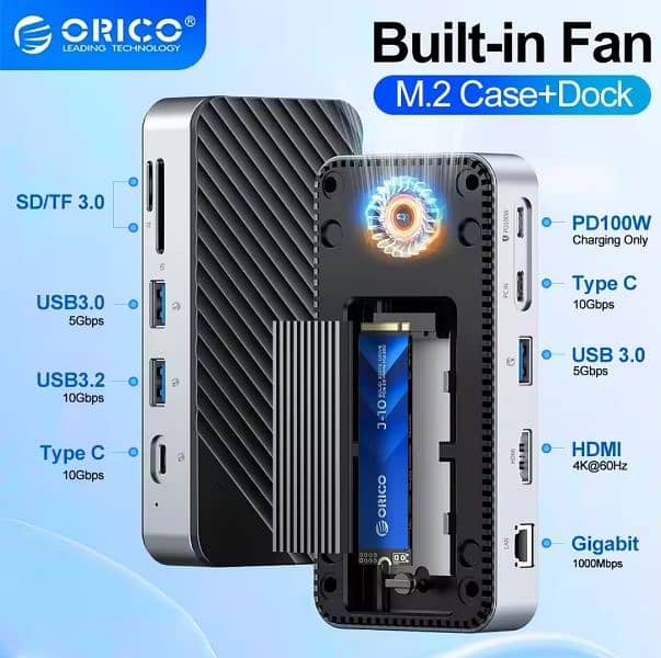 ORICO 4 in 1 and 10 in 1-USB C HUB with Cooling Fan M. 2 NVMe SATA SSD 1