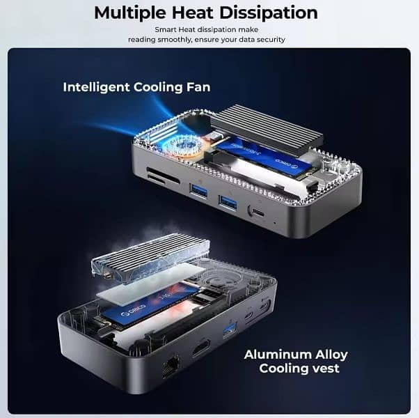 ORICO 4 in 1 and 10 in 1-USB C HUB with Cooling Fan M. 2 NVMe SATA SSD 17
