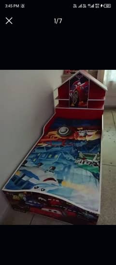 kids car -themed bed with storage - good condition