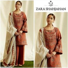 3 Pcs Woman's Unstitched Embroidered Suit