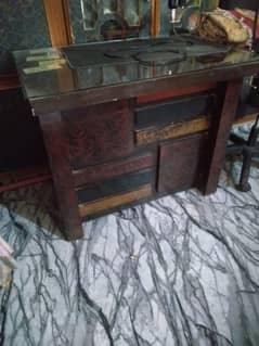 wodden table with glass top