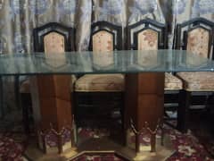 Dining table with 6 chairs. wooden and glass  dining.