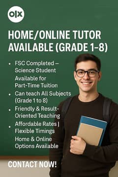 home/online tuitor available for class 1-8 in Islamabad