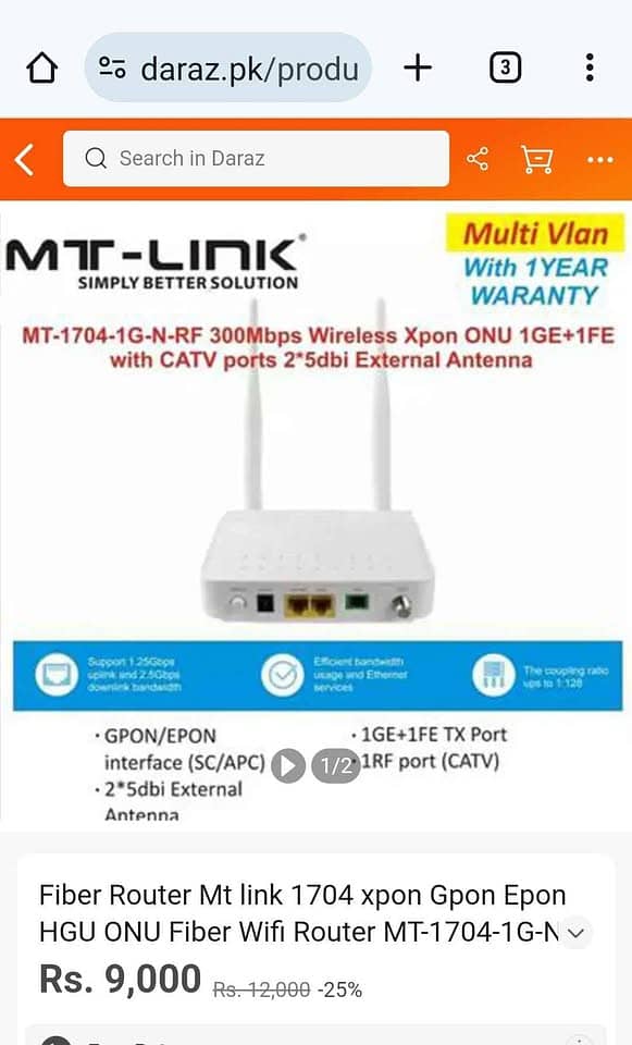 MT-Link router Wireless XPON GPON EPON ONU 1GE+1FE with CATV ports Mod 5