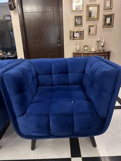 Blue velvet square shape sofa set