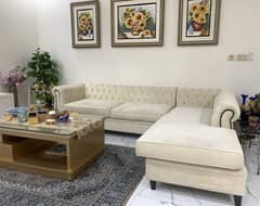 L shape beige sofa