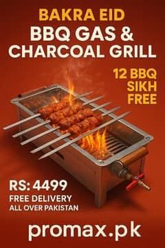 BBQ Grill Gas & Charcoal Grill with 12 Sikh Free